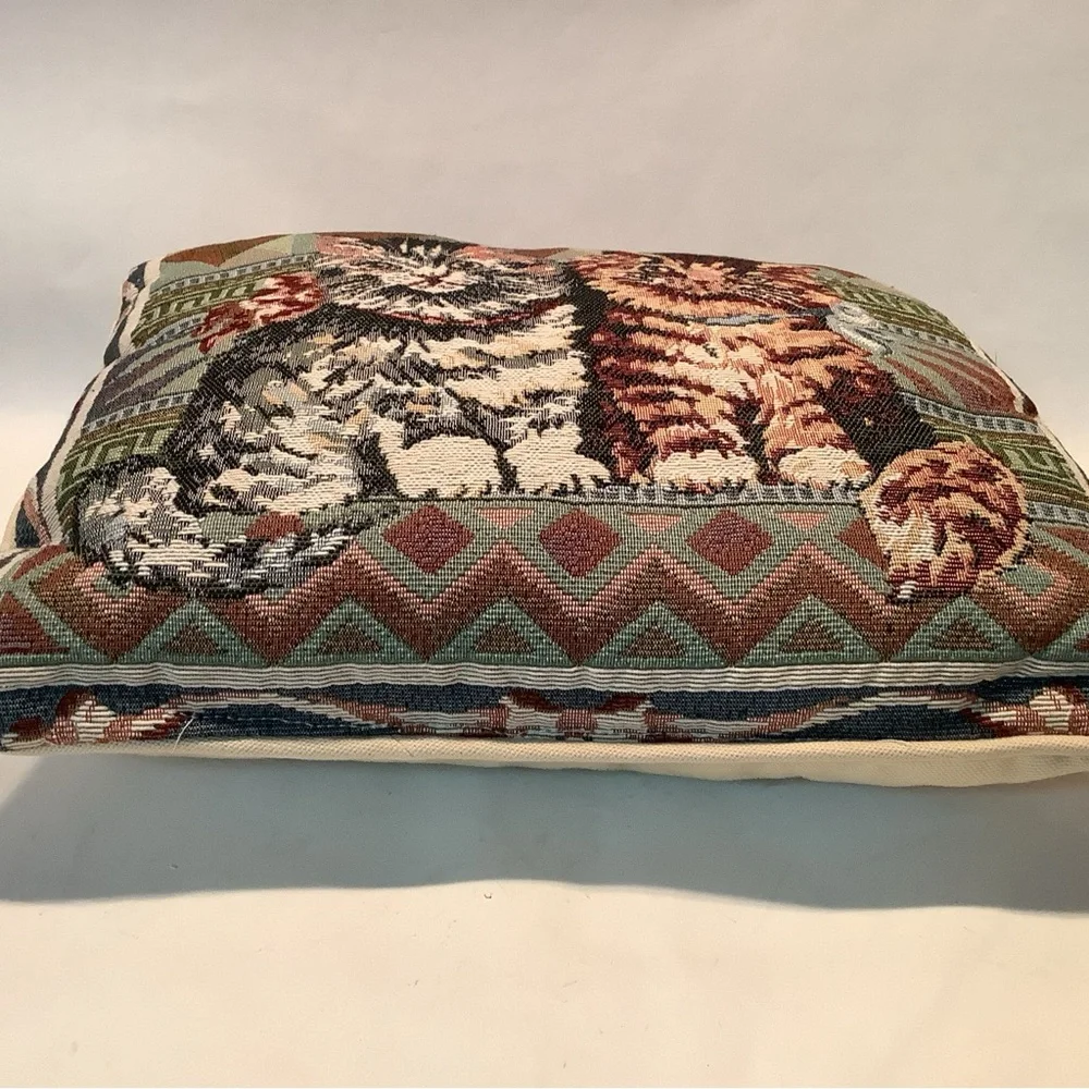 Cat Kitten Pillow Geometric Background Cross Stitch Teal Tan Peach 12